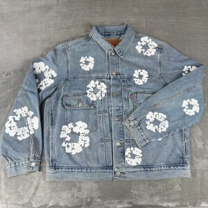 Levis x Denim Tears All Over Wreath Denim Jacket Mens Large Blue Light Wash NWOT